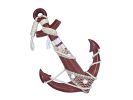 Wooden Rustic Decorative Red Anchor w/ Hook Rope and Shells 24""