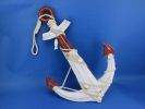 Wooden Rustic Red/White Decorative Anchor w/ Hook Rope and Shells 24""