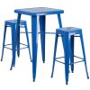 Commercial Grade 23.75" Square Metal Indoor-Outdoor Bar Table Set with 2 Square Seat Backless Stools