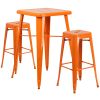 Commercial Grade 23.75" Square Metal Indoor-Outdoor Bar Table Set with 2 Square Seat Backless Stools