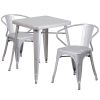 Commercial Grade 23.75" Square Metal Indoor-Outdoor Table Set with 2 Arm Chairs