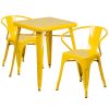 Commercial Grade 23.75" Square Metal Indoor-Outdoor Table Set with 2 Arm Chairs