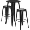 Commercial Grade 24" Round Metal Indoor-Outdoor Bar Table Set with 2 Square Seat Backless Stools