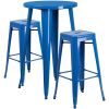 Commercial Grade 24" Round Metal Indoor-Outdoor Bar Table Set with 2 Square Seat Backless Stools