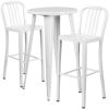 Commercial Grade 24" Round Metal Indoor-Outdoor Bar Table Set with 2 Vertical Slat Back Stools