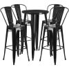 Commercial Grade 24" Round Metal Indoor-Outdoor Bar Table Set with 4 Cafe Stools