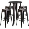 Commercial Grade 24" Round Metal Indoor-Outdoor Bar Table Set with 4 Square Seat Backless Stools