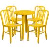Commercial Grade 24" Round Metal Indoor-Outdoor Table Set with 4 Vertical Slat Back Chairs