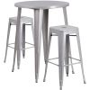 Commercial Grade 30" Round Metal Indoor-Outdoor Bar Table Set with 2 Square Seat Backless Stools