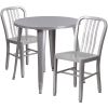 Commercial Grade 30" Round Metal Indoor-Outdoor Table Set with 2 Vertical Slat Back Chairs