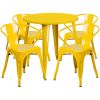 Commercial Grade 30" Round Metal Indoor-Outdoor Table Set with 4 Arm Chairs