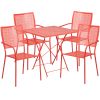 Commercial Grade 28" Square Indoor-Outdoor Steel Folding Patio Table Set with 4 Square Back Chairs