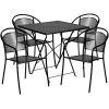Commercial Grade 28" Square Indoor-Outdoor Steel Folding Patio Table Set with 4 Round Back Chairs