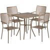 Commercial Grade 28" Square Indoor-Outdoor Steel Patio Table Set with 4 Square Back Chairs