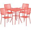 Commercial Grade 28" Square Indoor-Outdoor Steel Patio Table Set with 4 Square Back Chairs