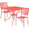 Commercial Grade 35.5" Square Indoor-Outdoor Steel Patio Table Set with 2 Square Back Chairs