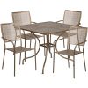 Commercial Grade 35.5" Square Indoor-Outdoor Steel Patio Table Set with 4 Square Back Chairs