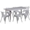 Commercial Grade 31.5" x 63" Rectangular Metal Indoor-Outdoor Table Set with 6 Arm Chairs