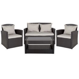 Aransas Series 4 Piece Patio Set with Back Pillows and Seat Cushions (Color: Black)