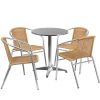 23.5'' Round Aluminum Indoor-Outdoor Table Set with 4 Rattan Chairs