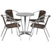 23.5'' Round Aluminum Indoor-Outdoor Table Set with 4 Rattan Chairs