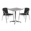 23.5'' Square Aluminum Indoor-Outdoor Table Set with 2 Rattan Chairs
