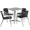 23.5'' Square Aluminum Indoor-Outdoor Table Set with 4 Rattan Chairs
