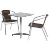 23.5'' Square Aluminum Indoor-Outdoor Table Set with 2 Rattan Chairs