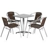 23.5'' Square Aluminum Indoor-Outdoor Table Set with 4 Rattan Chairs