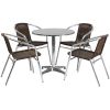 27.5'' Round Aluminum Indoor-Outdoor Table Set with 4 Rattan Chairs
