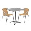 27.5'' Square Aluminum Indoor-Outdoor Table Set with 2 Rattan Chairs