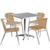 27.5'' Square Aluminum Indoor-Outdoor Table Set with 4 Rattan Chairs
