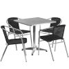 27.5'' Square Aluminum Indoor-Outdoor Table Set with 4 Rattan Chairs