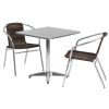 27.5'' Square Aluminum Indoor-Outdoor Table Set with 2 Rattan Chairs