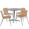 31.5'' Round Aluminum Indoor-Outdoor Table Set with 4 Rattan Chairs