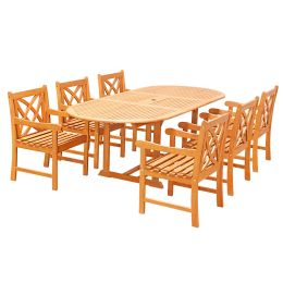 Eco-Friendly 7-Piece Wood Outdoor Dining Set  Oval Extension Table and Arm Chairs  V144SET27 (Color: )