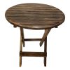 Farmhouse Wooden Round Folding Chair Side End Table with Planked Top, Rustic Brown