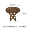 Farmhouse Wooden Round Folding Chair Side End Table with Planked Top, Rustic Brown